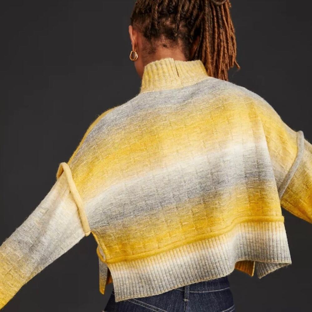 Pilcro Anthropologie Yellow Grey Ombre Striped Cropped Mock Neck Sweater XL - Picture 15 of 15